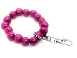 Beaded Keychain Bracelet, Wood Bead Keychain Bracelet, Beaded Bracelet, Hot Pink Beaded Keychain, Teacher Gifts, Keychain Gift