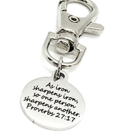 Bag Charm, Iron Sharpens Iron, Bag Clip, Keychain Clipon Charm, Purse Charm, Sharpen One Another, Proverbs 27 17 Charm