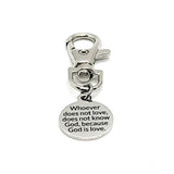 Christian Gift, Whoever Does Not Love Does Not Know God Because God Is Love Clip, Christian Keychain Clip, Scripture Gift, 1 John 4 8 Gift