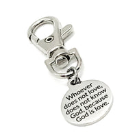 Christian Gift, Whoever Does Not Love Does Not Know God Because God Is Love Clip, Christian Keychain Clip, Scripture Gift, 1 John 4 8 Gift