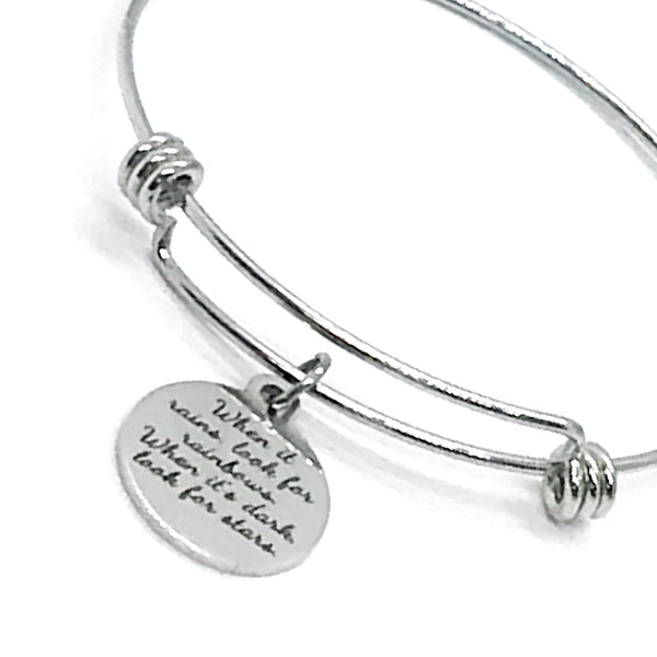 Charm Bracelet, When It Rains Look For Rainbows When It’s Dark Look For Stars Bracelet, Sympathy Gift, Positivity Gift, Stacking Bracelet