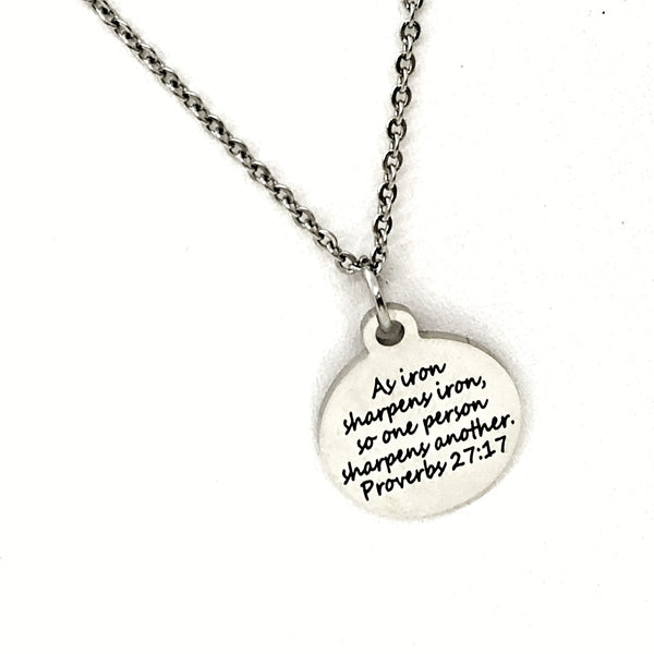 Christian Jewelry, As Iron Sharpens Iron Necklace, Proverbs 27 17, Sharpen Each Other, Bible Verse Jewelry, Christian Gift, Scripture Gift