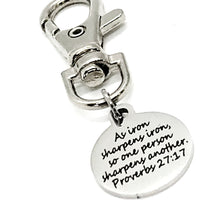 Bag Charm, Iron Sharpens Iron, Bag Clip, Keychain Clipon Charm, Purse Charm, Sharpen One Another, Proverbs 27 17 Charm