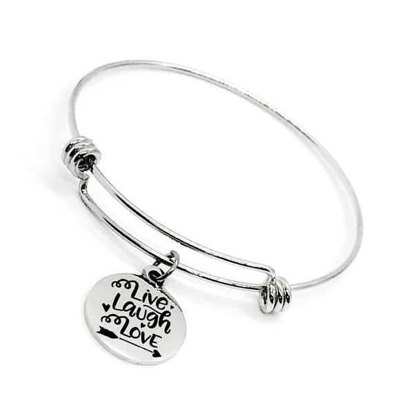 Charm Bracelet, Live Laugh Love Bracelet, Stacking Charm Bangle, Expanding Charm Bangle, Stacking Bracelet, Expanding Bracelet