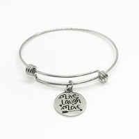 Charm Bracelet, Live Laugh Love Bracelet, Stacking Charm Bangle, Expanding Charm Bangle, Stacking Bracelet, Expanding Bracelet