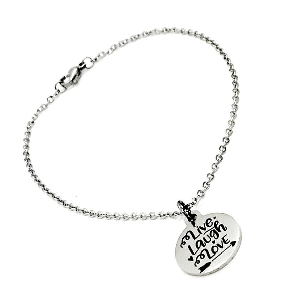 Charm Anklet, Live Laugh Love Anklet, Live Laugh Love Charm, Love Gift, Daughter Gift, Wife Gift, Stainless Charm Anklet Gift