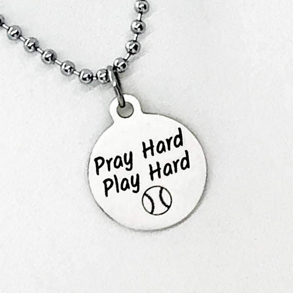 Softball Player Gift, Pray Hard Play Hard Necklace, Softball Player Necklace, Christian Softball Player, Team Gifts, Softball Mom Gift
