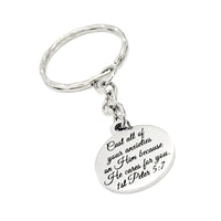 Christian Gift, Cast All Of Your Anxieties On Him Keychain,  He Cares For You, 1st Peter 5 7, Christian Keychain, Christian Scripture Gift