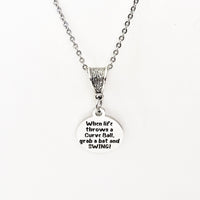 When Life Throws You A Curve Ball, Grab A Bat And Swing Necklace, Softball Player Gift, Motivational Quote, Encouraging Quote