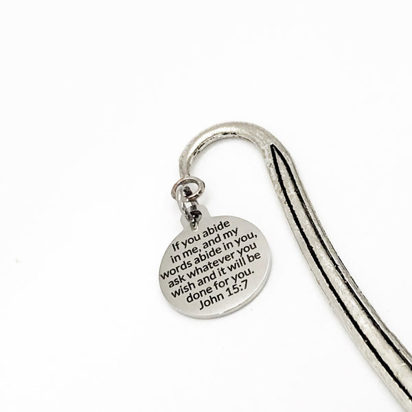 Bible Bookmark, Abide In Me, I Will Abide In You Christian Gift, John 15 7 Charm Bookmark Gift, Planner Bookmark