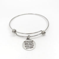 Motivation Gift, Never Trust Your Fears, They Don’t Know Your Strength Bracelet, Stacking Bangle, Charm Bracelet, Quote Charm