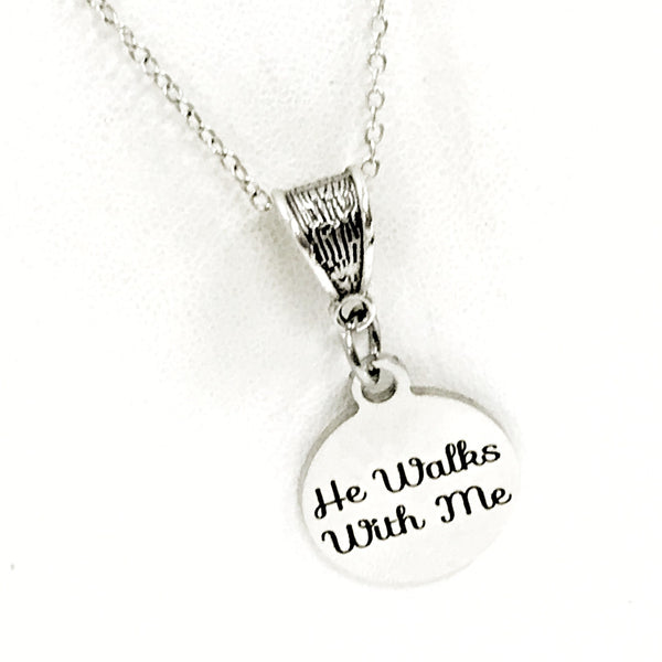 He Walks With Me Necklace, Christian Jewelry, Jesus Walks With Me, Christian Gift,  Sunday School Group Gift, Daughter Gift, Religious Gift