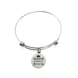 Charm Bangle, Queens Are Born In Bracelet, Queen Birth Month Bangle, Queen Gift, Stacking Bracelet, Stainless Expanding Bangle