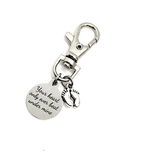 Miscarriage Memorial Charm, Your Heart Only Ever Beat Under Mine, Keychain Charm, Pregnancy Loss Gift, Zipper Pull, Bag Charm, Purse Charm