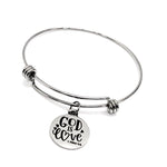 Faith Gift, God Is Love Bracelet, Restoration Gift, Baptism Gift, Confirmation Gift, Stacking Bangle, Charm Bracelet, Faith Jewelry