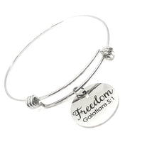 Christian Bracelet, Freedom In Christ Bracelet, Galatians 5 1 Bracelet, Charm Bangle, Freedom Charm, Christian Gift, Stacking Bangle