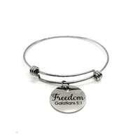 Christian Bracelet, Freedom In Christ Bracelet, Galatians 5 1 Bracelet, Charm Bangle, Freedom Charm, Christian Gift, Stacking Bangle