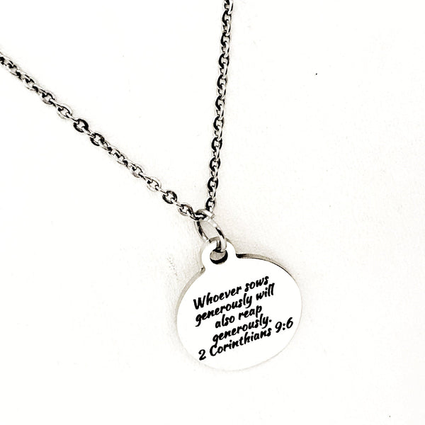 Scripture Gift, Whoever Sows Generously Will Also Reap Generously Necklace, 2 Corinthians 9 6, Scripture Jewelry, Scripture Quote
