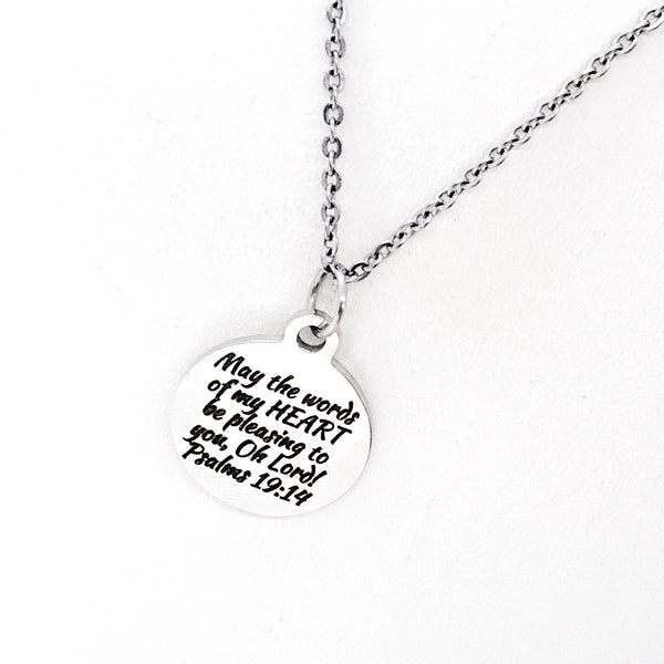 Scripture Gift, May The Words Of My Heart Be Pleasing Necklace, Psalms 19 14, Scripture Quote, Scripture Charm, Christian Gift