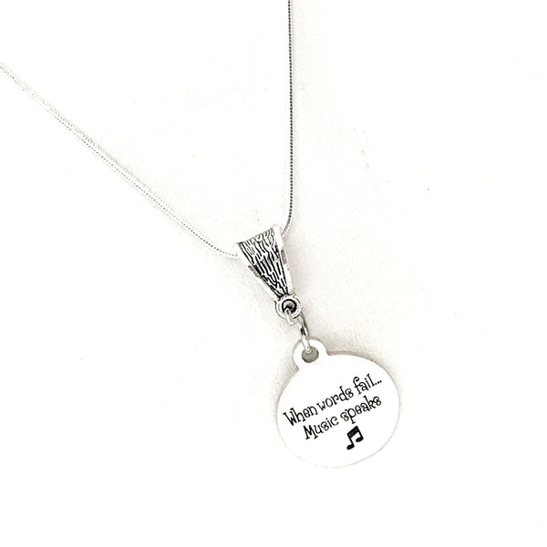 Musician Gift, When Words Fail, Music Speaks Necklace, Music Lover Gift, Musician Jewelry, Choir Member Gift, Band Member Gift, Gift For Her