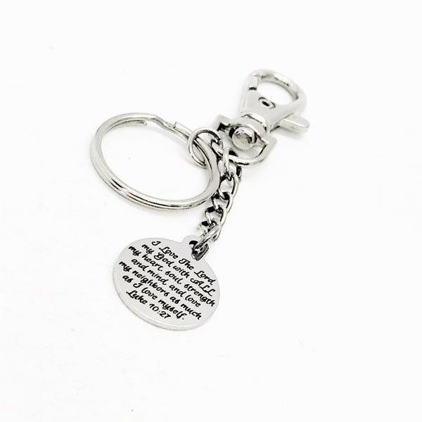 Faith Gifts, I Love The Lord My God Keychain, Luke 10 27, Faith Quotes, Love The Lord With All Your Heart, Scripture Keychain