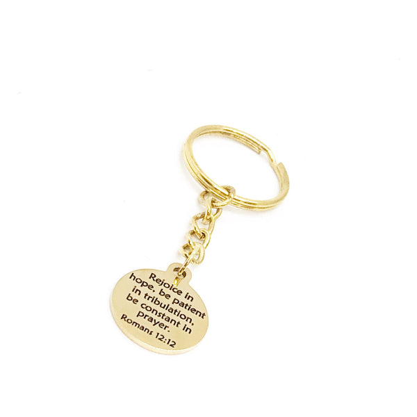 Scripture Gift, Rejoice In Hope Keychain, Romans 12 12, Scripture Keychain, Be Patience In Tribulations, Christian Keychain, Bible Verse