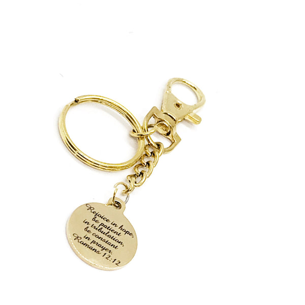Faith Gift, Rejoice In Hope Keychain, Romans 12 12, Christian Gift, Christian Quote, Be Patient, Baptism Gift, Believer Gift, Faith Quote