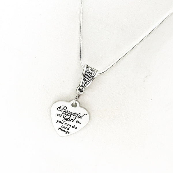 Daughter Gift, Beautiful Girl You Can Do Hard Things Necklace, Granddaughter Gift, Gift For Her, Encouraging Her, Motivating Quote