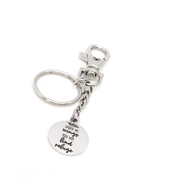 Faith Gifts, Under His Wings You Will Find Refuge Keychain, Psalm 91 4, Faith Quote, Christian Gifts, Christian Quotes, Scripture Keychain