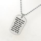 Scripture Gift, Greater Love Hath No Man Necklace, John 15 13 Necklace, Military Gift, Police Gift, Military Family, Police Family