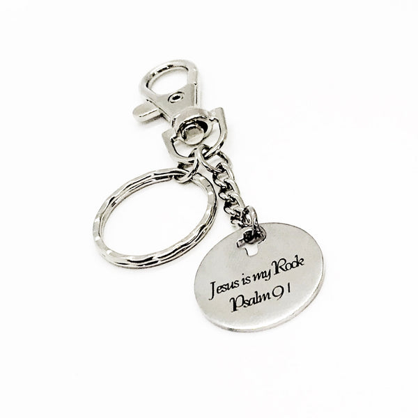 Scripture Gift, Jesus Is My Rock Keychain, Scripture Keychain, Psalm 91, Charm Keychain, Christian Gift, Scripture Charm
