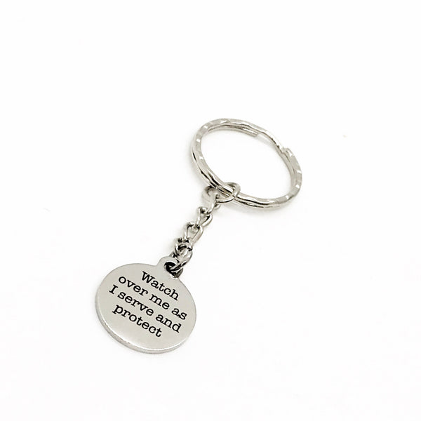 Police Officer Gift, Watch Over Me As I Serve And Protect Keychain, Social Worker Gift, Officer Prayer, Nurse Gift, Doctor Gift