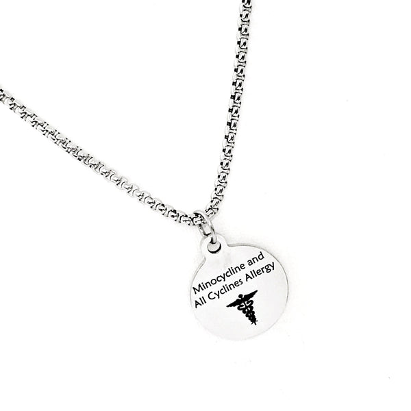 Medical Condition Necklace, Minocycline And All Cyclones Allergy Necklace, Allergic Notification, Medical Notification, Medicine Allergy