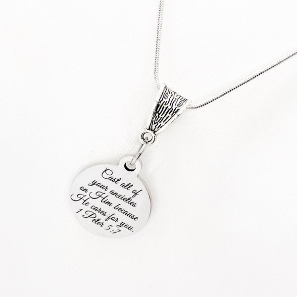 Scripture Gift, Cast All Of Your Anxieties On Him Necklace, 1 Peter 5 7, Bible Verse Gifts, Scripture Jewelry, Scripture Gifts, Gift For Her