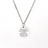 Scripture Jewelry, Cast All Of Your Cares On Him Necklace, 1 Peter 5 7 Scripture Jewelry, Christian Gift, Bible Verse Jewelry, Sympathy Gift