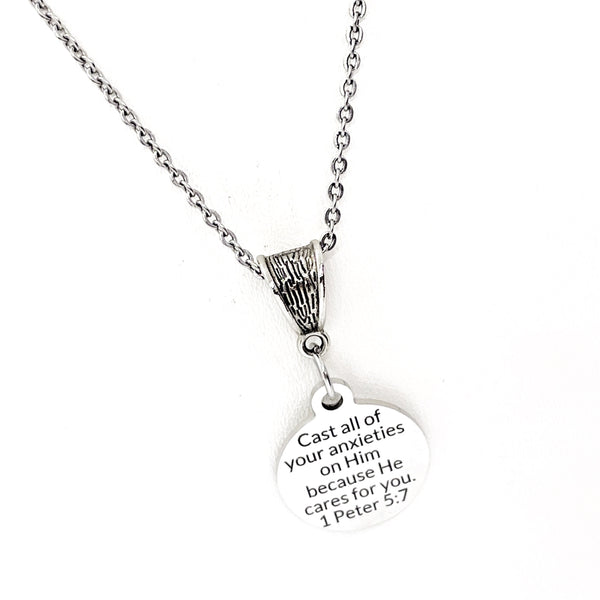 Scripture Gifts, Cast All Of Your Anxieties On Him Necklace, 1 Peter 5 7, Jesus Cares For You, Faith Jewelry, Scripture Quote, Bible Verse
