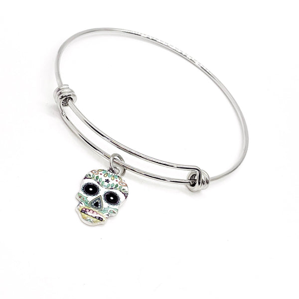 Sugar Skull Bangle, Stacking Bangle, Sugar Skull Bracelet, Sugar Skull Jewelry, Charm Bangle, Expanding Bangle