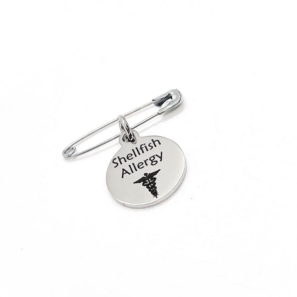 Medical Pin, Shellfish Allergy Pin, Medical Notice, Medical Awareness, Shellfish Allergy Notification, Medical Charm, Pin Charm, Lapel Pin