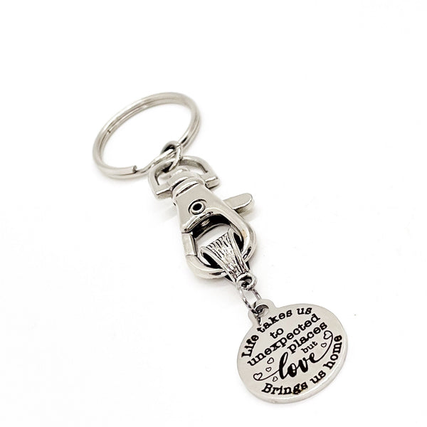 Love Gift, Love Brings Us Home Keychain, Life Takes Us To Unexpected Places, Son Gift, Daughter Gift, Travel Gift, Charm Keychain