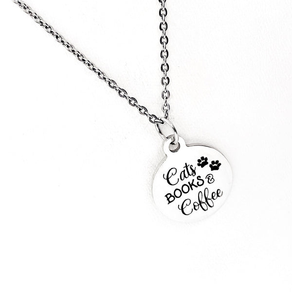 Cat Owner Gift, Cats Books Coffee Necklace, Book Lover Gift, Reader Gift, Coffee Lover Gift, My Favorite Things Gift