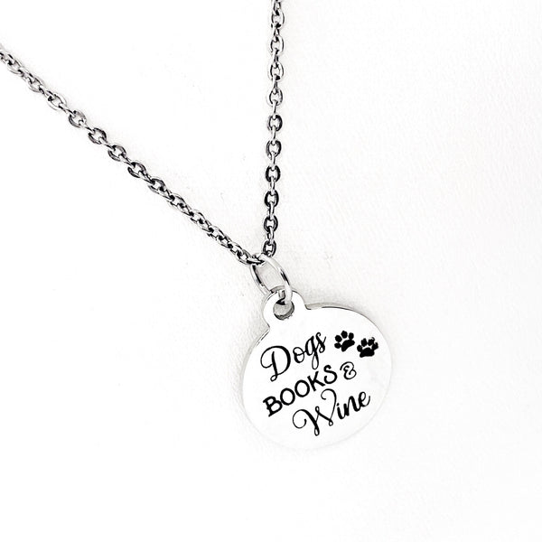 Dog Owner Gift, Dogs Books Wine Necklace, Book Lover Gift, Reader Gift, Wine Lover Gift, My Favorite Things Gift