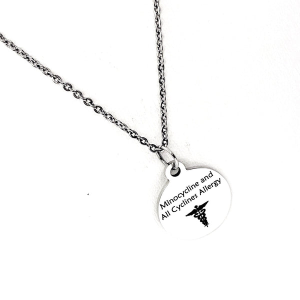 Minocycline and All Cyclines Allergy Necklace, Medical ID, Allergy Medical Condition Medical Notification, Medical Condition Necklace