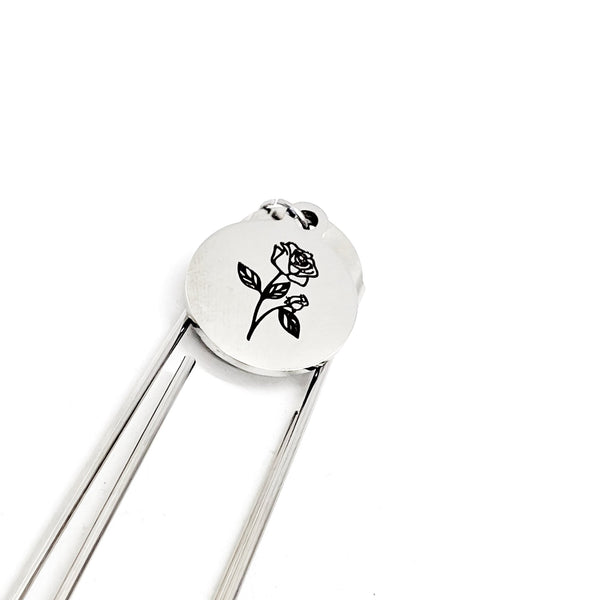 Birth Month Flower Bookmark, June Flower Bookmark, Rose Bookmark, Charm Bookmark, Rose Birthday Gift, Charm Bookmark