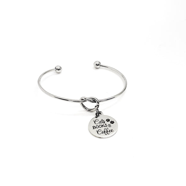 Cat Owner Gift, Cat Lover Bracelet, Cats Books Coffee, My Favorite Things Jewelry, Gift For Her, Book Lover Gift, Coffee Lover Gift