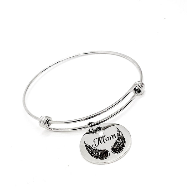 Mom Memorial, Mom Is My Angel Bracelet, Charm Stacking Bangle, Remembering Her, Love My Mom, Grieving Mom, Sympathy Gift, Gift For Her