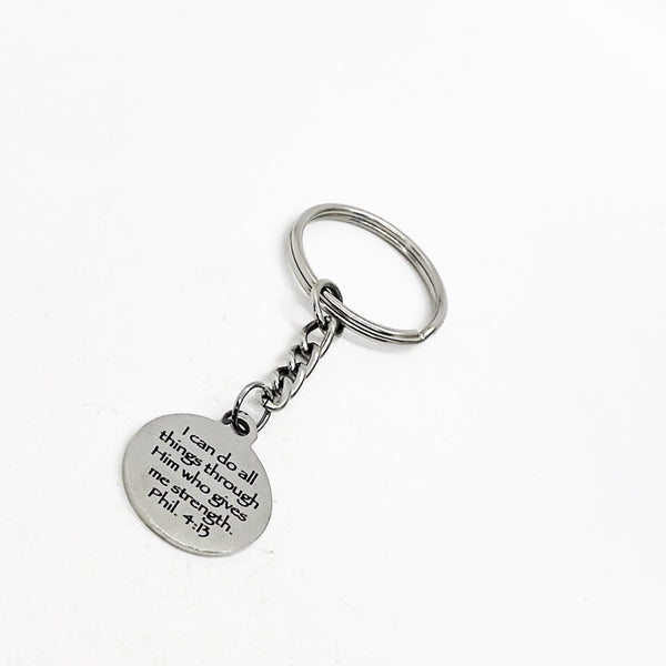 Scripture Gifts, I Can Do All Things Through Him Who Gives Me Strength Keychain, Phil 4 13, Scripture Quote, Bible Verse Gifts