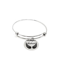 Husband Memorial, Husband Is My Angel Bracelet, Charm Stacking Bangle, Remembering Him, Love My Husband, Grieving Wife, Sympathy Gift