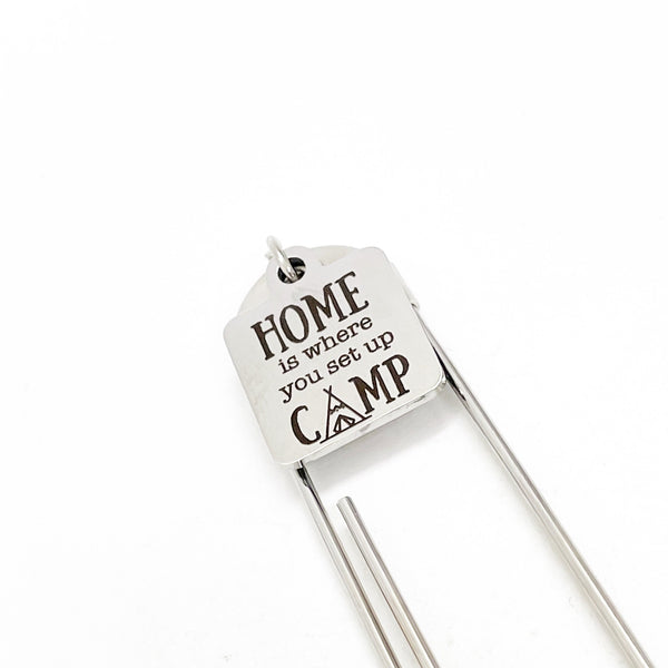 Camping Gift, Home Is Where You Set Up Camp Bookmark, Book Lover Gift, Camping And Reading, Book Accessories, Paperclip Charm Bookmark