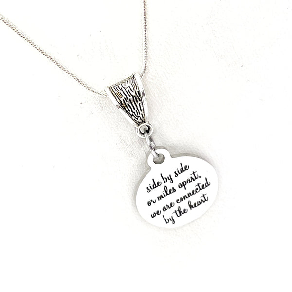 Long Distance Love, Side By Side Or Miles Apart We Are Connected By The Heart Necklace, Daughter Gift, Wife Gift, Gift For Her, College Gift