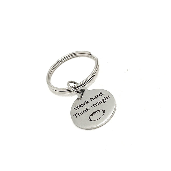 Football Player Gift, Work Hard Think Straight Keychain, New Car Gift, Son Gift, Son Keychain, Football Keychain, Football Charm Keychain